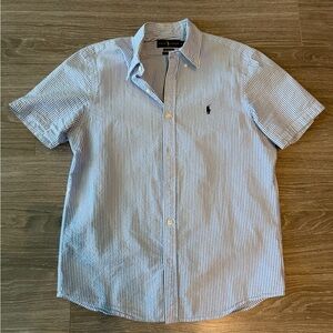Ralph Lauren Poplin Shirt Medium Light Blue and White Striped